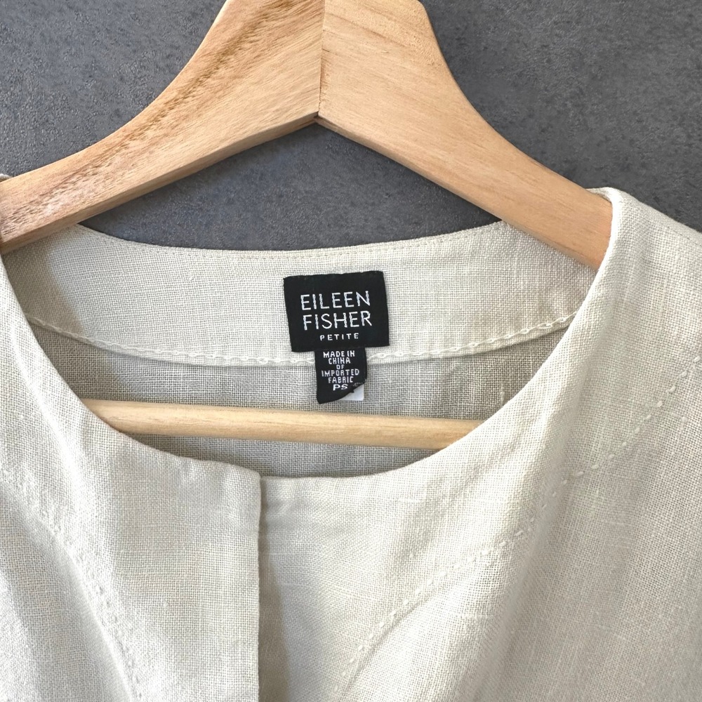 Eileen Fisher Petite 100% Linen Blazer Jacket Breath Cream Pick Stitch Blazer PS